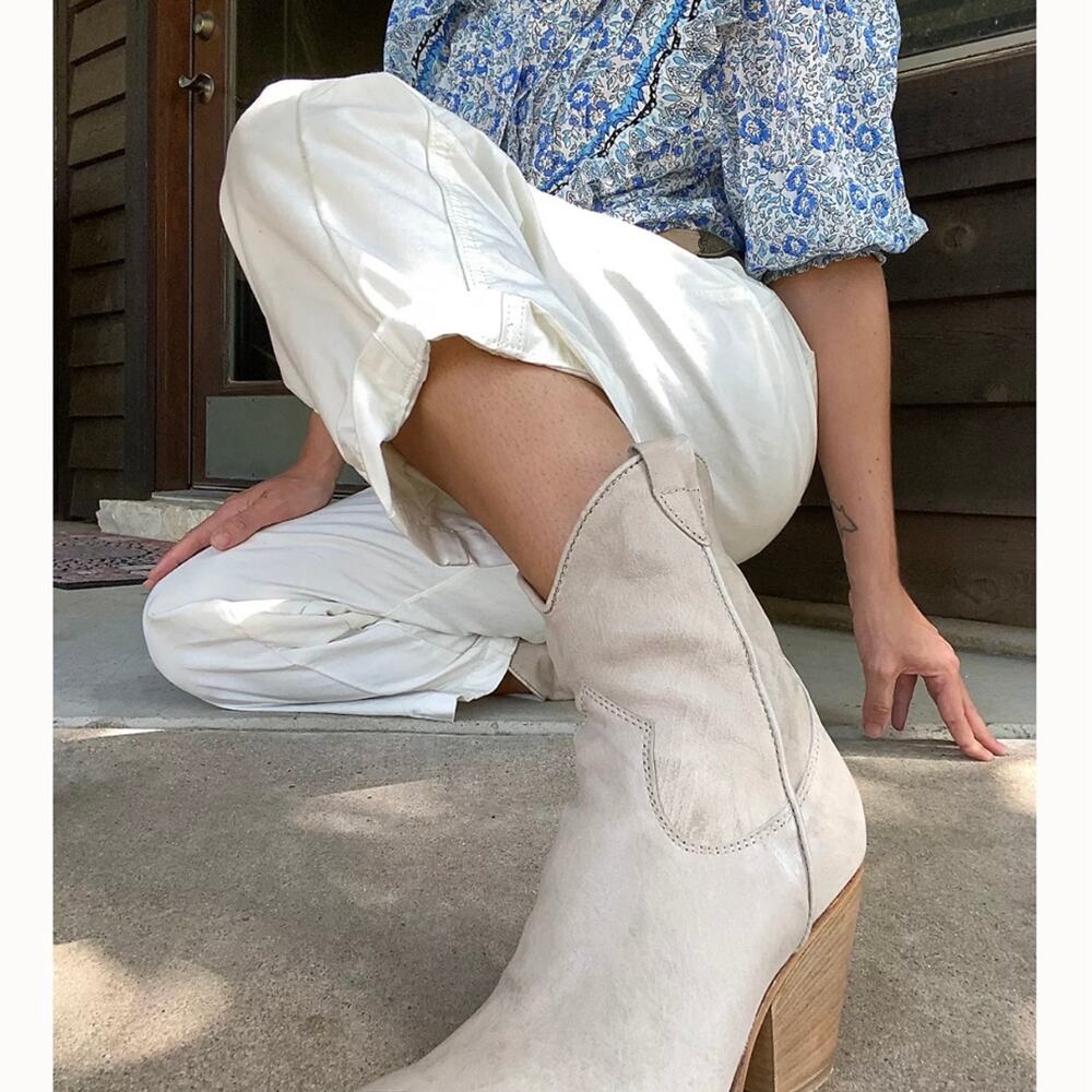 Free People Cream Suede Western Ankle Boots
